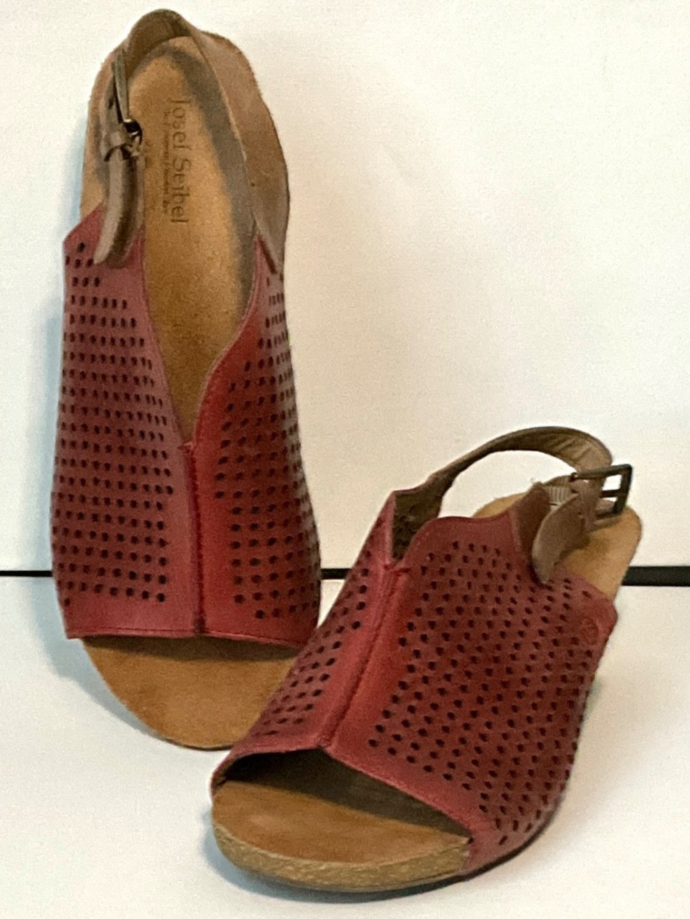 Joseph Seibel Perforated Leather Slingback Sandal EU 38 US 7.5 Terra Cotta Boho